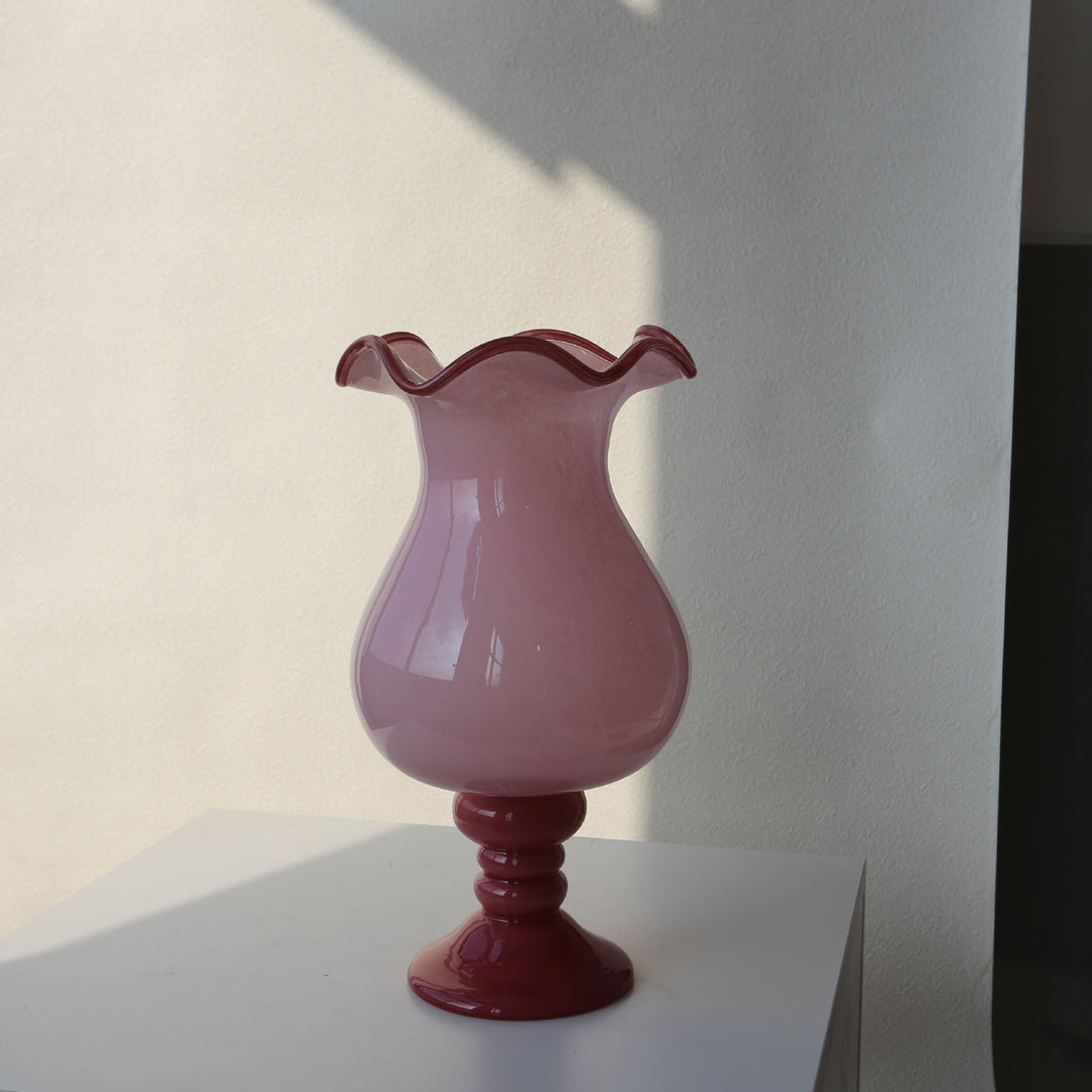 Handblown Ruffled Glass Decorative Vase