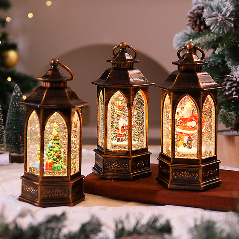 Nostalgic Christmas lantern with snowman scene