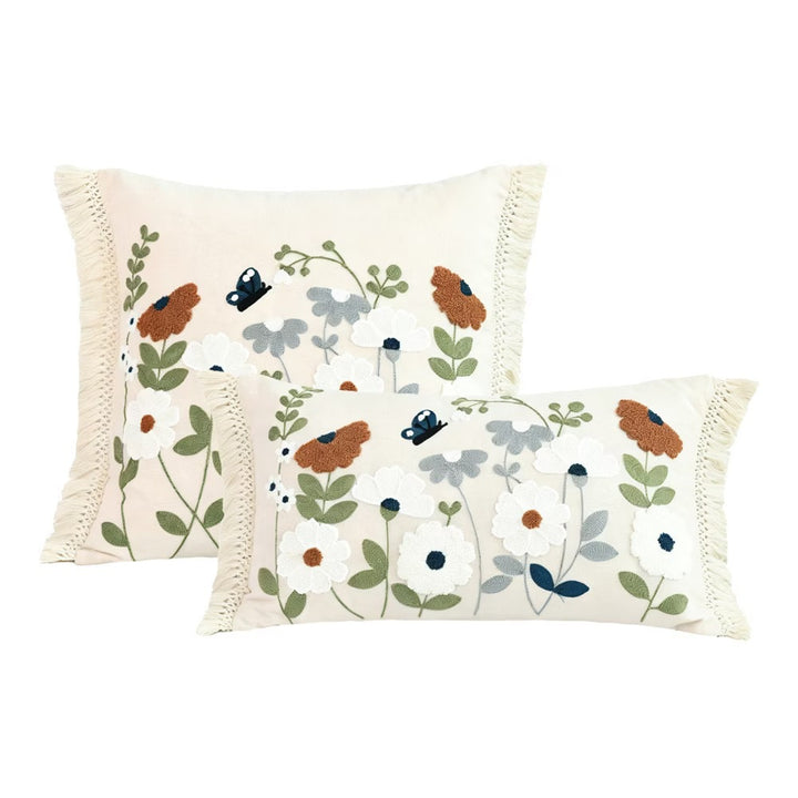 Embroidered Floral Design Throw Pillow