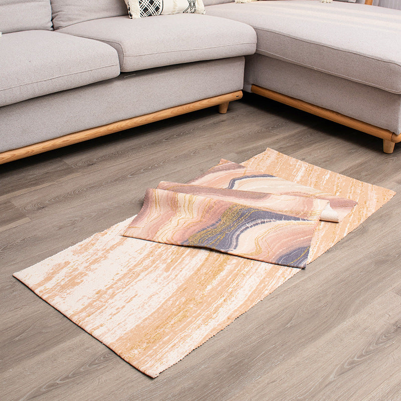 Flat-woven living room rug with marbled pattern and shimmering accent threads