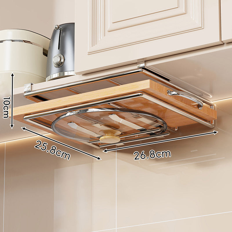 Under-Cabinet Bamboo Shelf with Multi-Hook Mug, Lid and Utensil Organizer