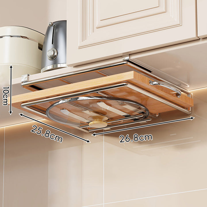 Under-Cabinet Bamboo Shelf with Multi-Hook Mug, Lid and Utensil Organizer