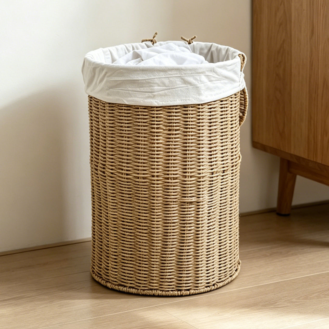 Rustic laundry basket made of woven material