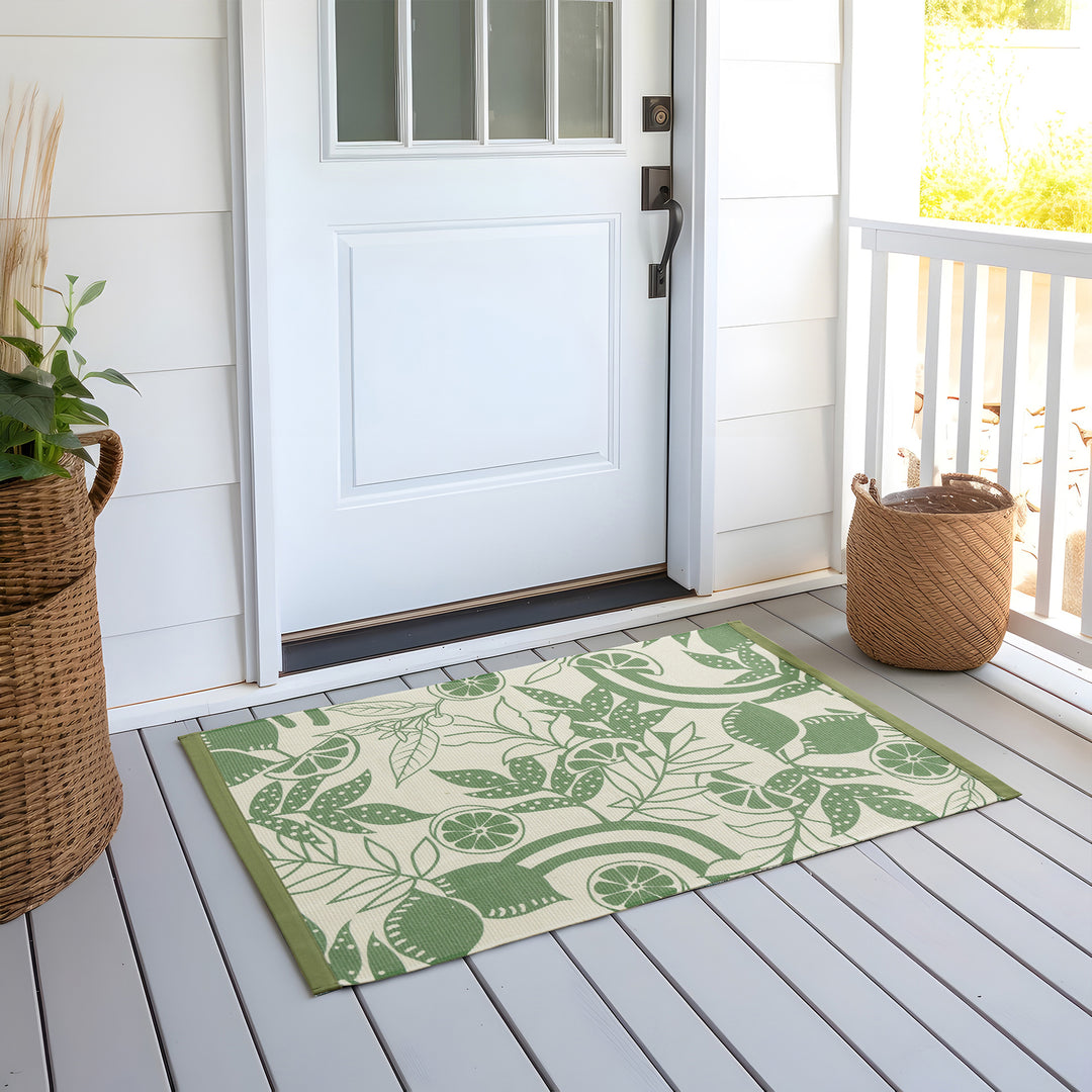 Woven table runner with floral vinyl print look and reinforced overlock stitching
