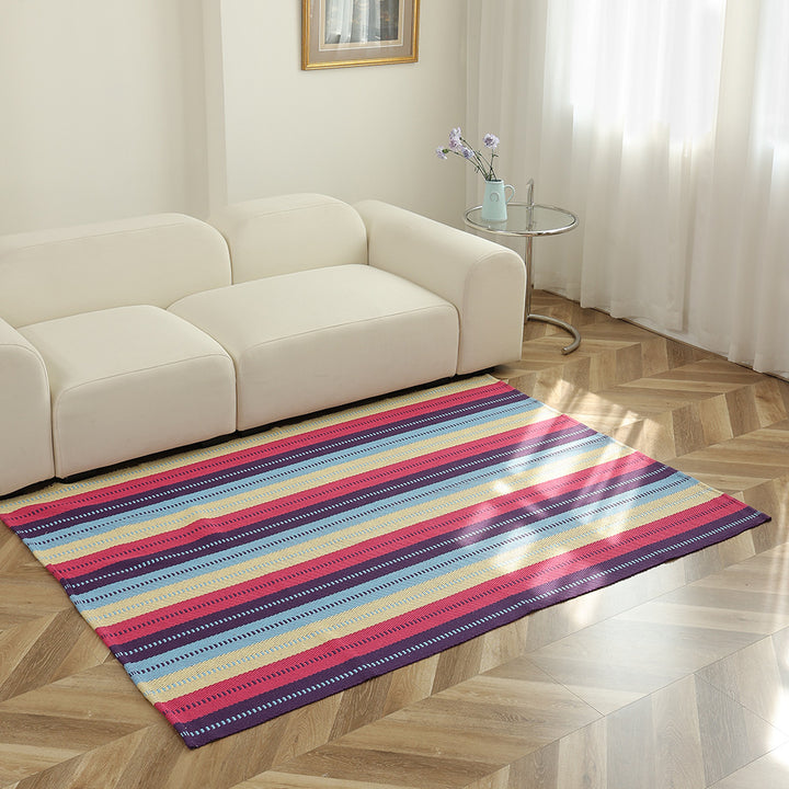 Striped flat woven carpet for living room with low pile and modern striped pattern