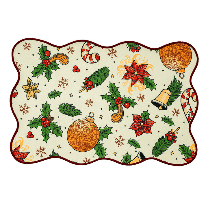 Wipeable Christmas table mat with wavy edge, non-slip bottom and festive pattern