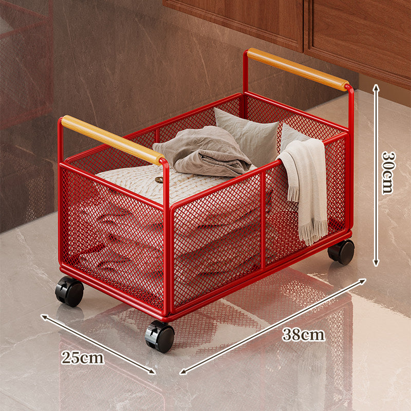 Rolling Mesh Storage Cart with Wooden Handles