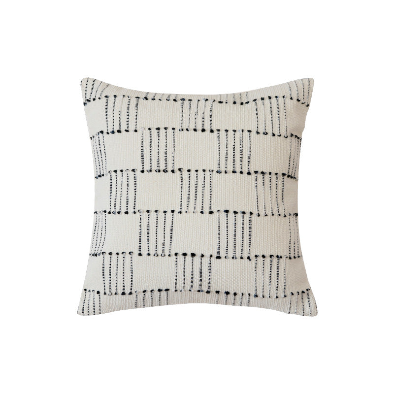 Handwoven cotton cushion cover with striped relief structure and concealed zipper
