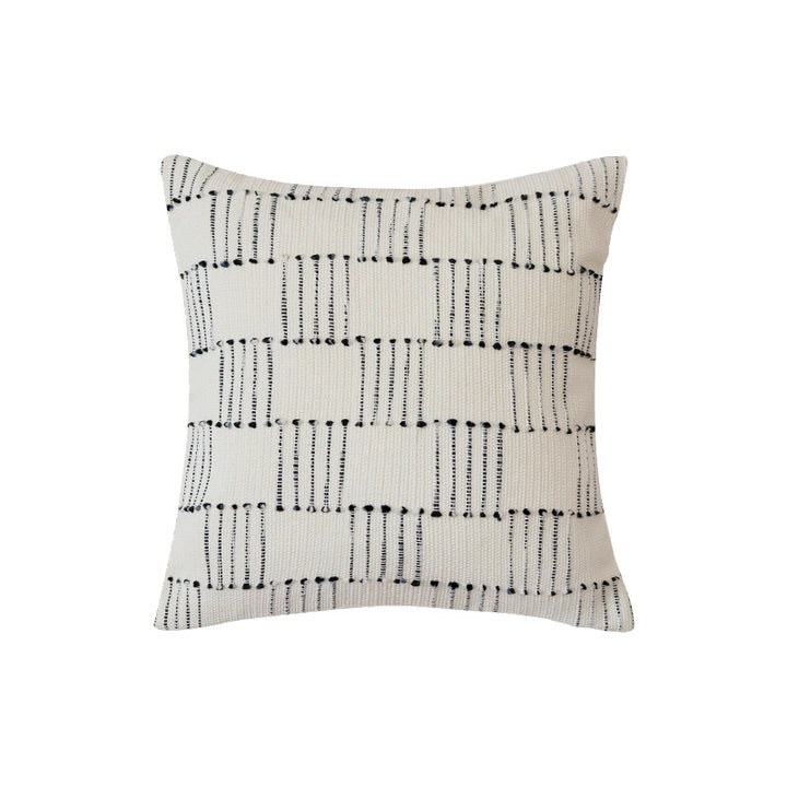 Handwoven cotton cushion cover with striped relief structure and concealed zipper