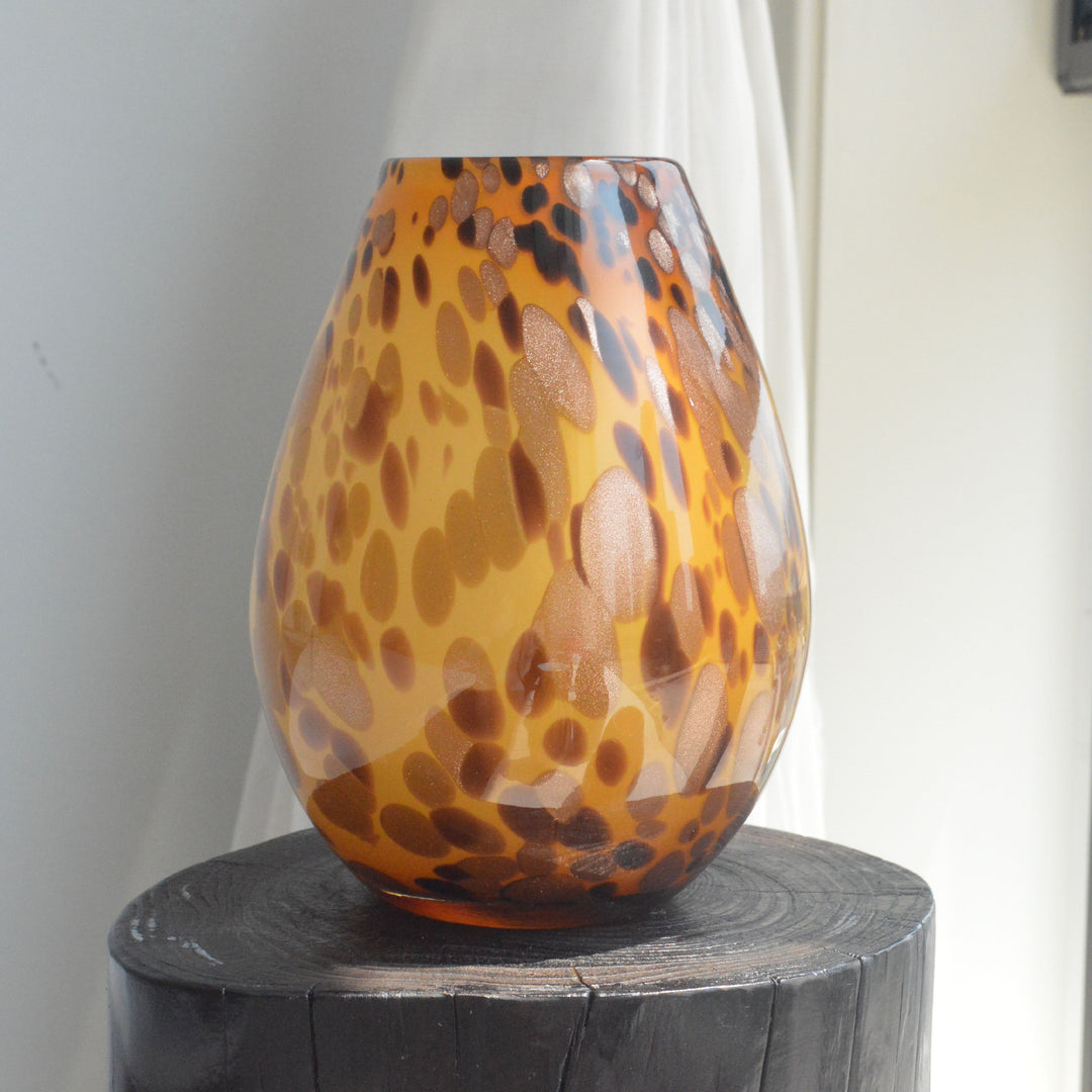 Polished Blown Glass Tapered Speckled Accent Vase