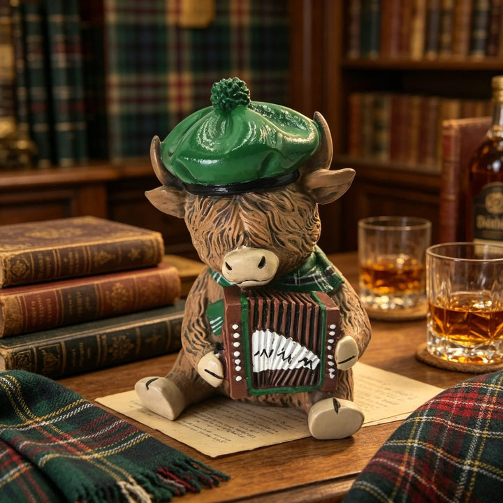Decorative Highland Cattle Figure with Accordion