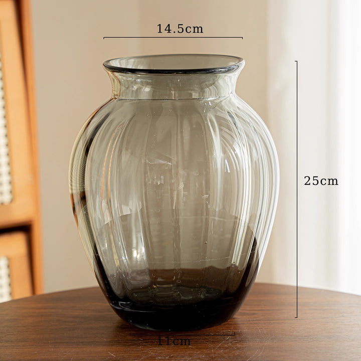 Compact Ribbed Hand-Blown Glass Tabletop Vase
