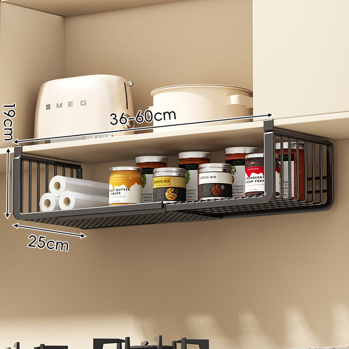 Under-Shelf Sliding Wire Storage Basket with Quick-Clip Mounts