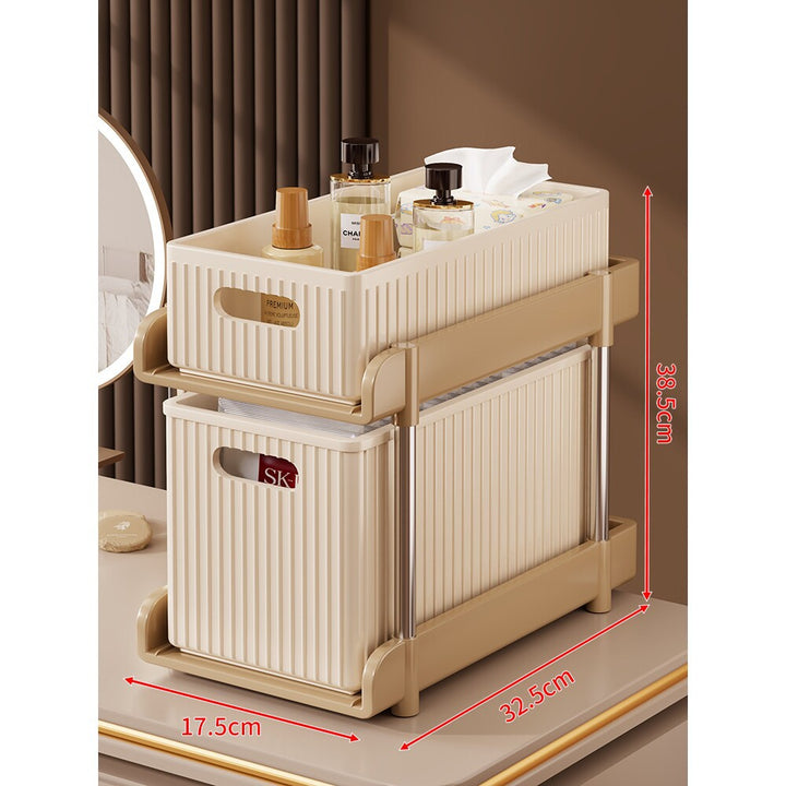 Tiered Vertical Cosmetic and Bathroom Storage Drawer Organizer with Removable Bins and Carry Handles