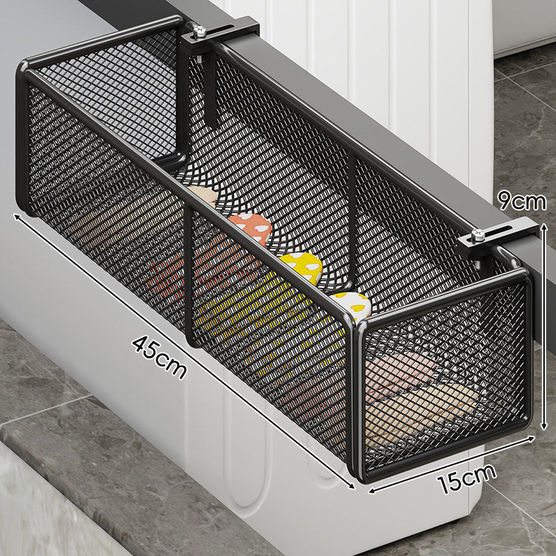 Over-Cabinet Mesh Hanging Storage Basket with Integrated Hooks and Drainable Metal Grid