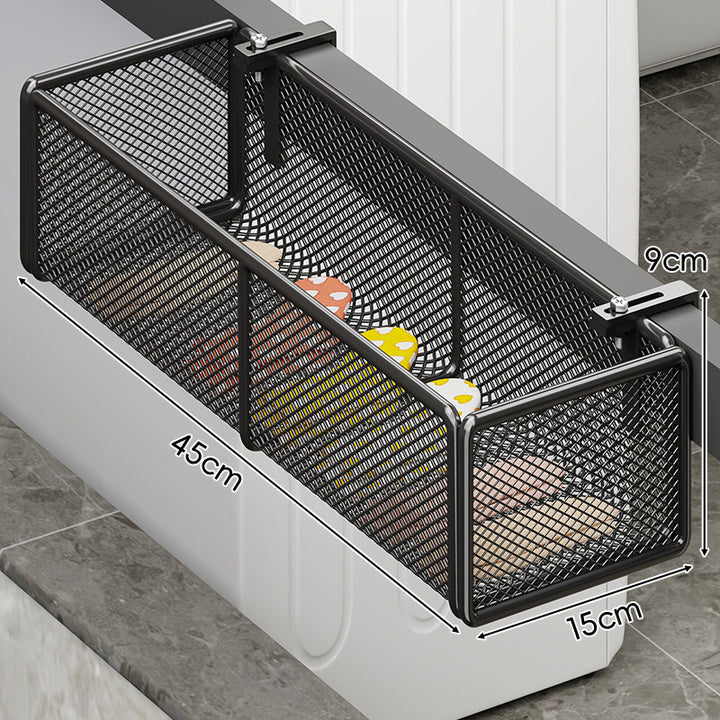 Over-Cabinet Mesh Hanging Storage Basket with Integrated Hooks and Drainable Metal Grid