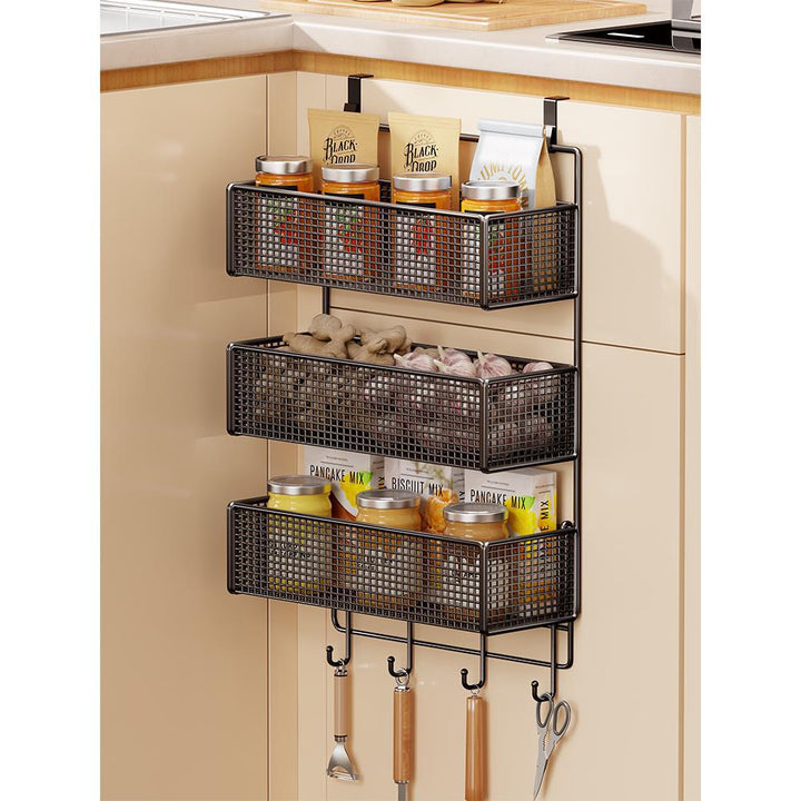 Over-Cabinet Three-Tier Mesh Hanging Pantry Organizer with Removable Baskets