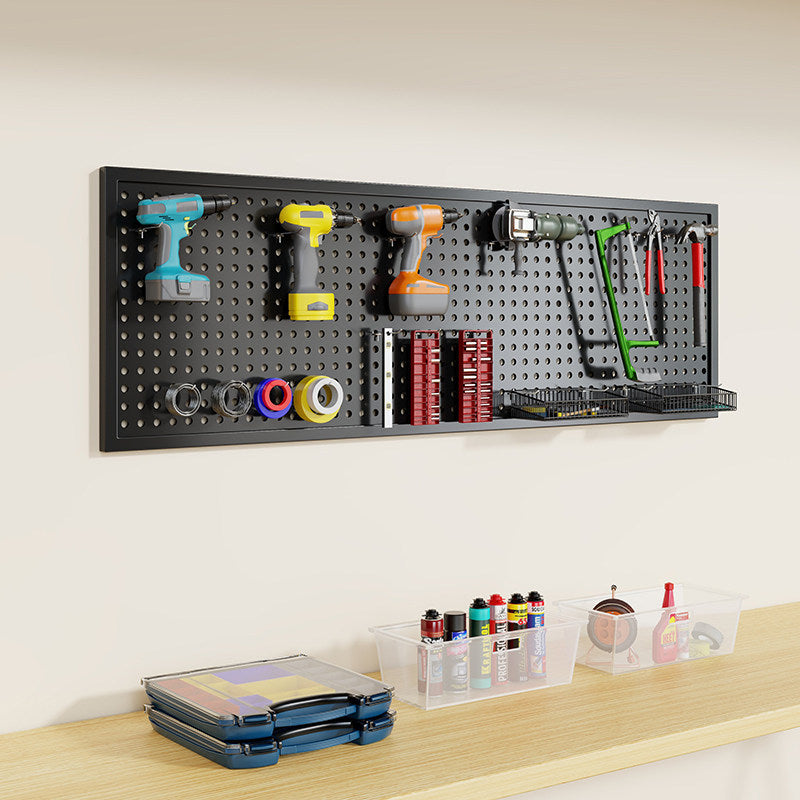 Heavy-Duty Wall-Mounted Perforated Steel Pegboard Tool Organizer with Modular Hooks and Shelf