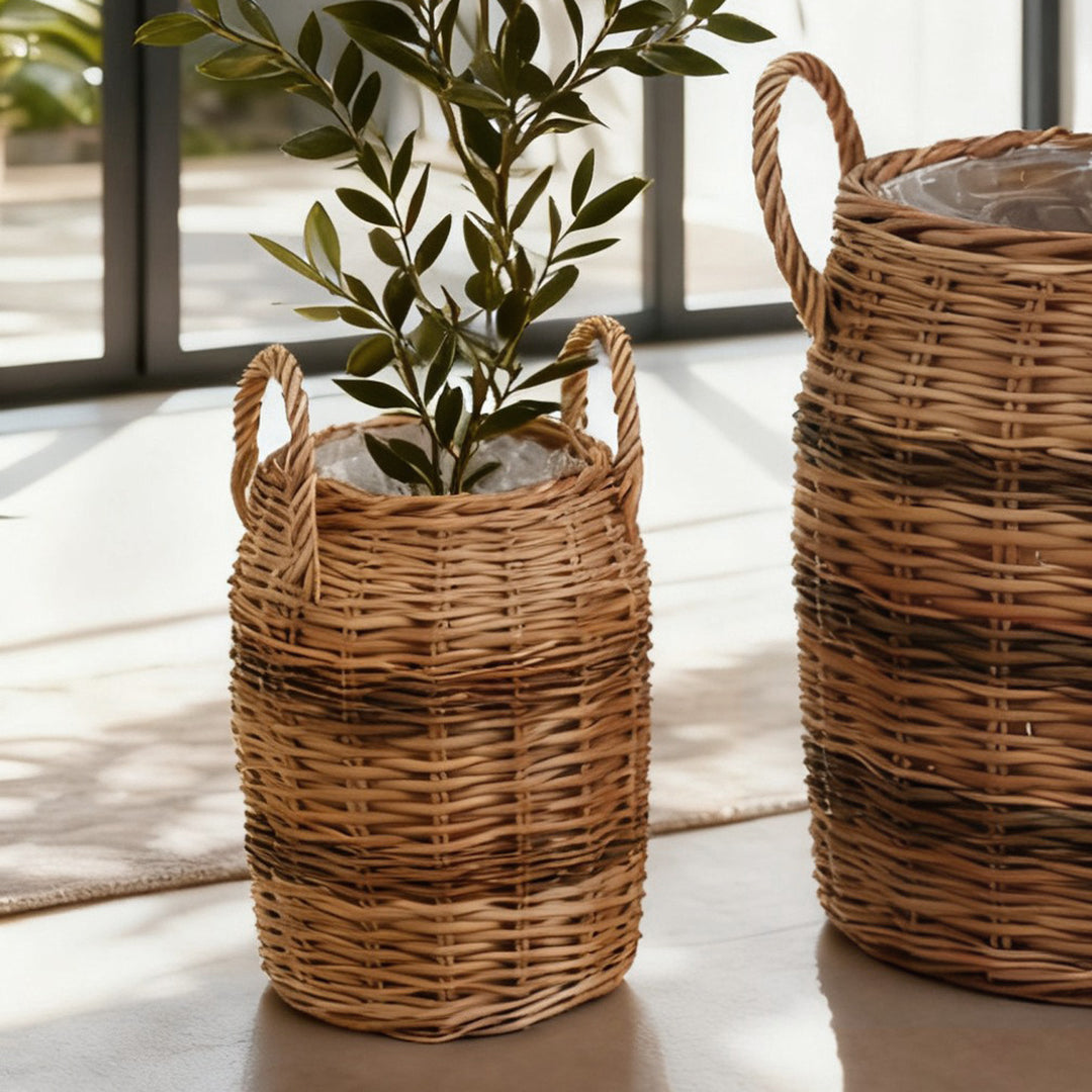 Handcrafted storage basket with natural fiber