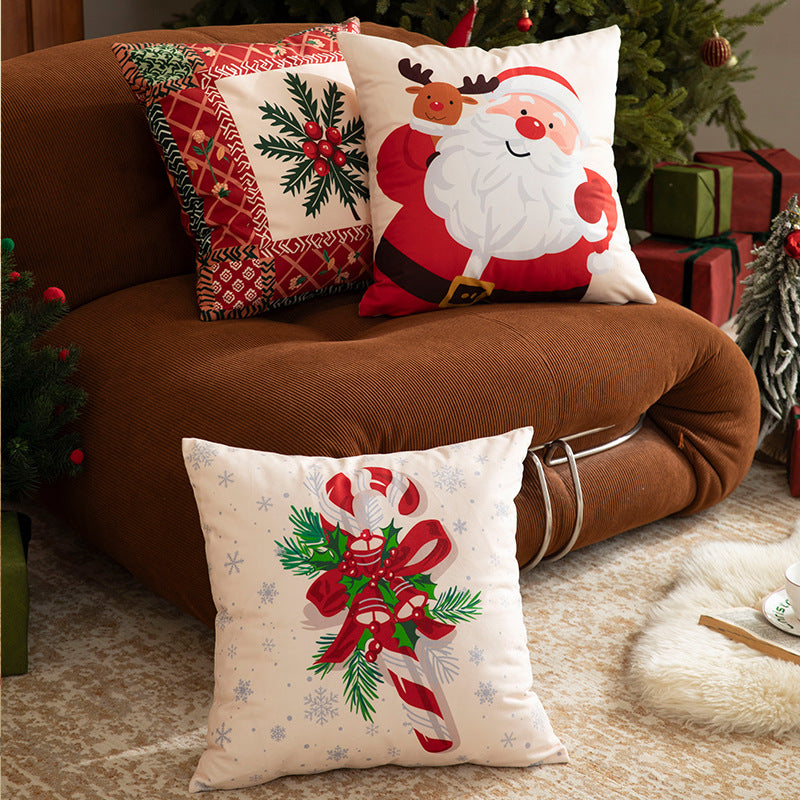 Christmas square decorative pillow with patchwork print and soft microfiber cover