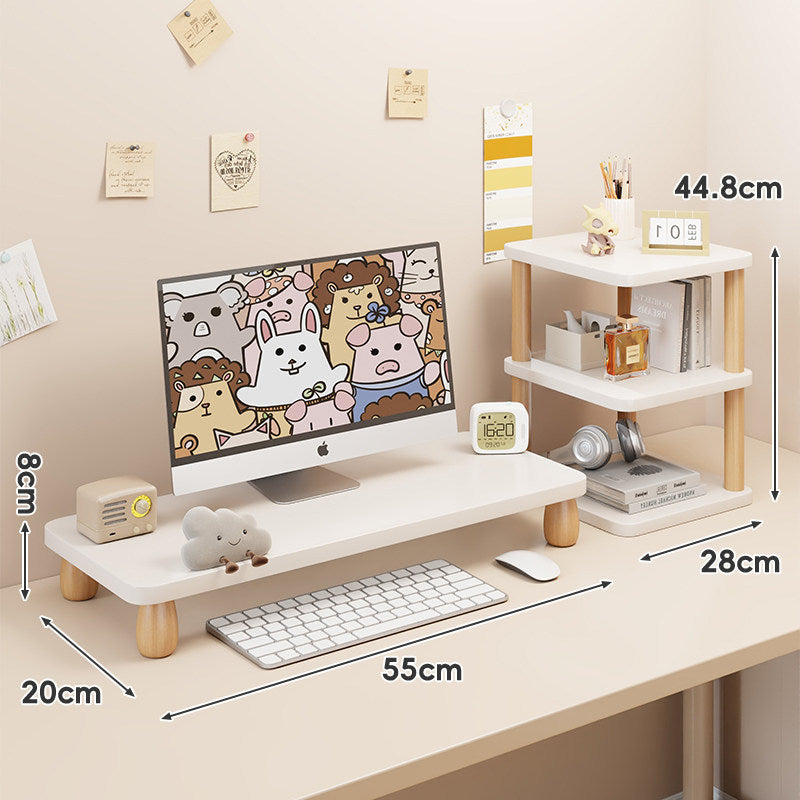 Solid Wood Low-Profile Monitor and Display Riser with Rounded Peg Legs and Keyboard Slide-Out Space