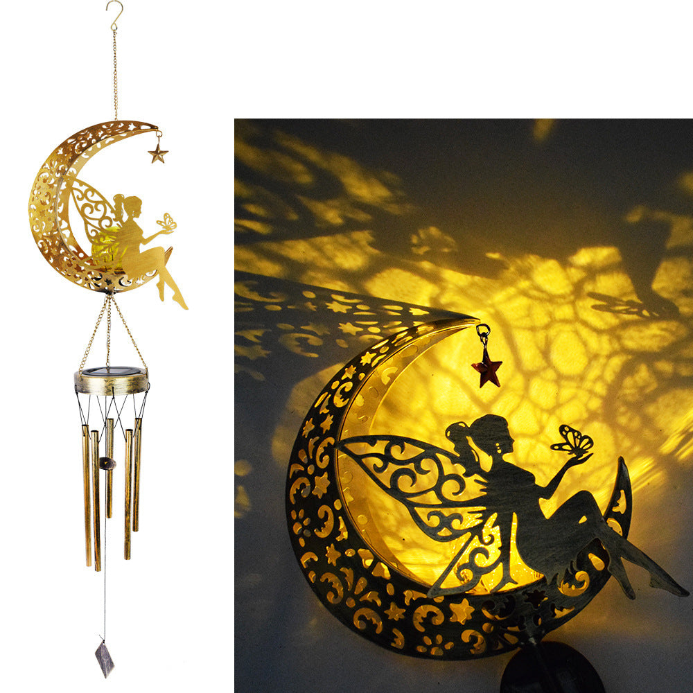 Hanging Flamingo Solar LED Wind Chime with Crackle Glass Globe