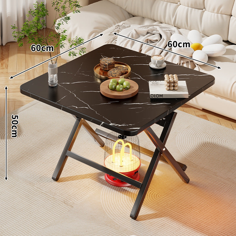 Foldable Square Coffee and Side Table with Marble-Effect Top and Collapsible X-Leg Frame