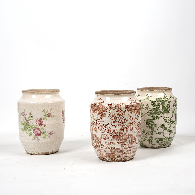 Floral ceramic flower pot with artistic pattern