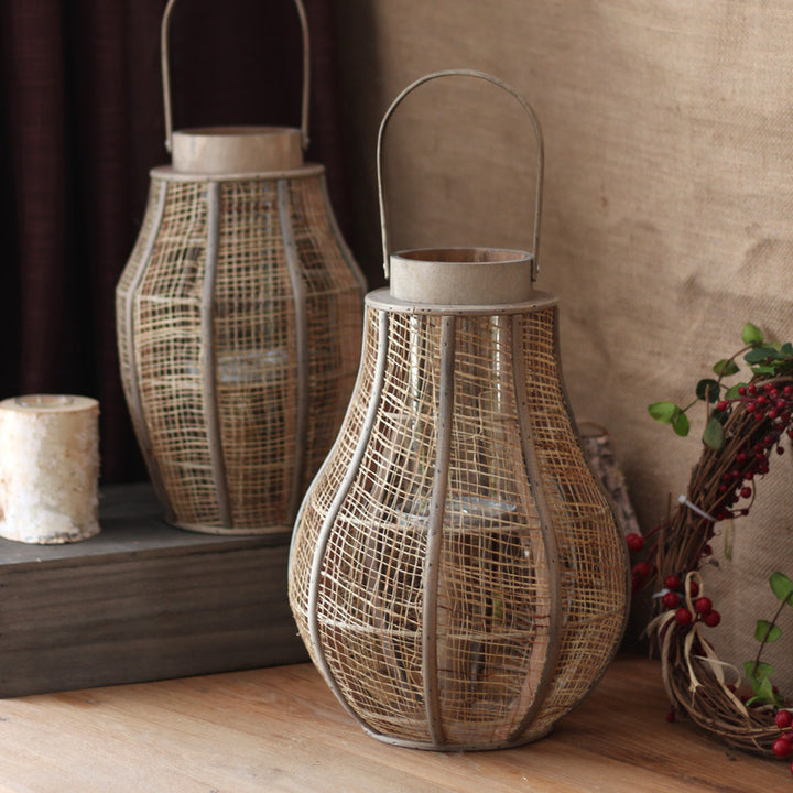 Rustic lantern made of braided natural material