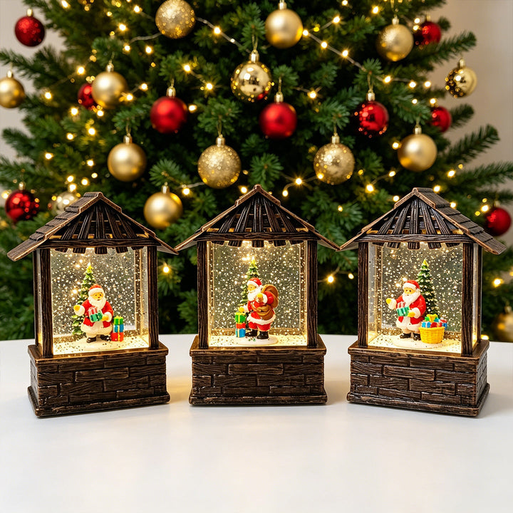 Christmas lantern with snow globe and LED lighting
