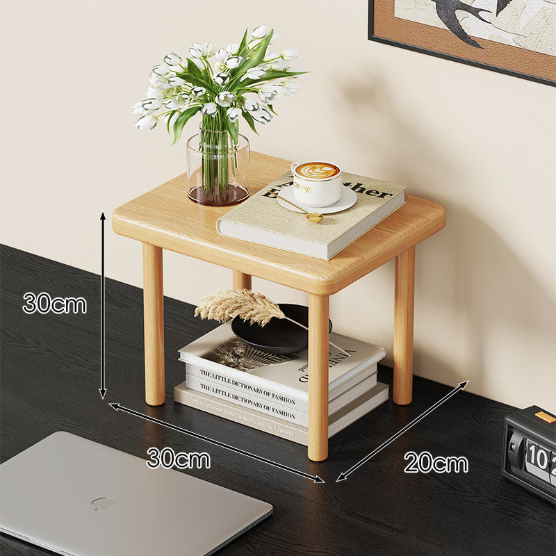 Compact Solid Wood Elevated Desk Display Stand with Under-Shelf Storage and Rounded Leg Design