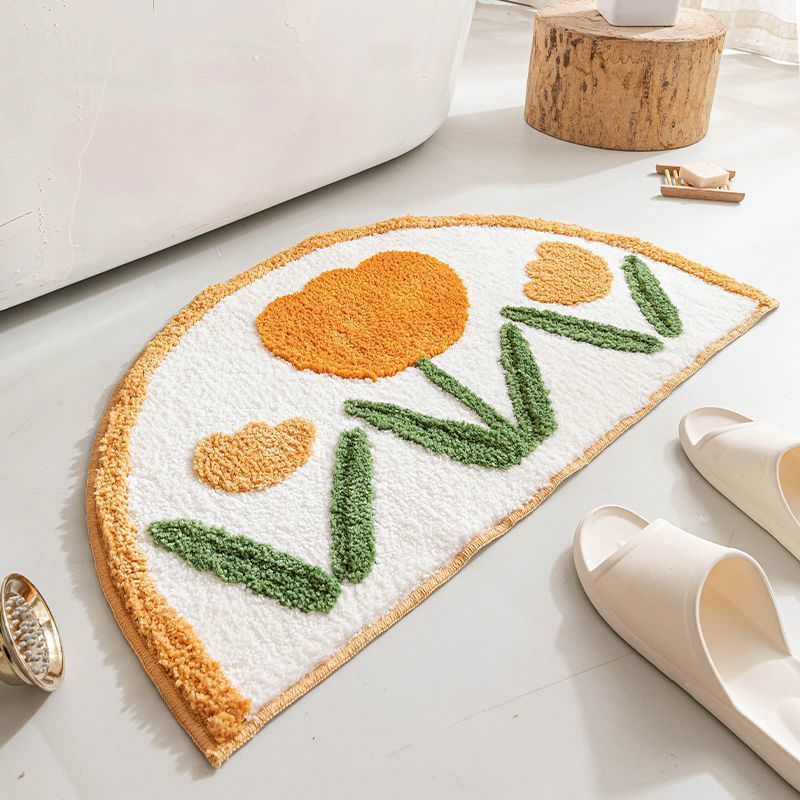 Half-Moon Tufted Floral Bath Rug Mat with Non-Slip Back