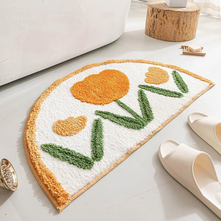Half-Moon Tufted Floral Bath Rug Mat with Non-Slip Back