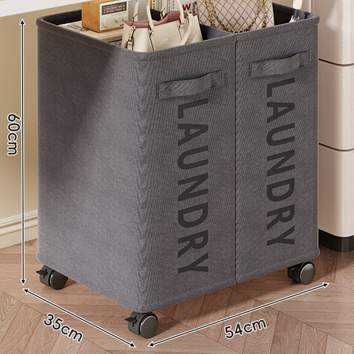 Double-Compartment Tall Rolling Fabric Laundry Hamper with Removable Liner and Smooth Casters