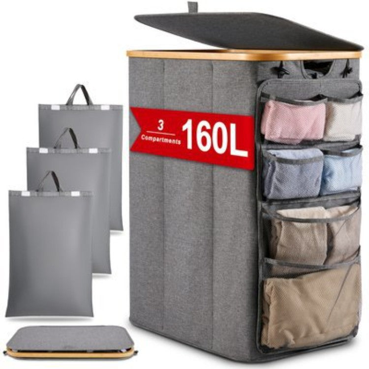 Multifunctional laundry storage box with bamboo lid