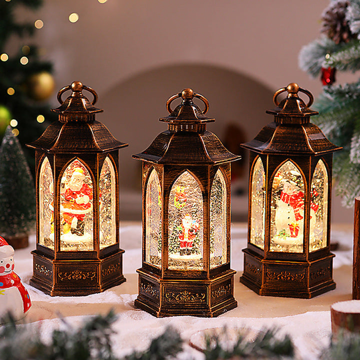 Nostalgic Christmas lantern with snowman scene