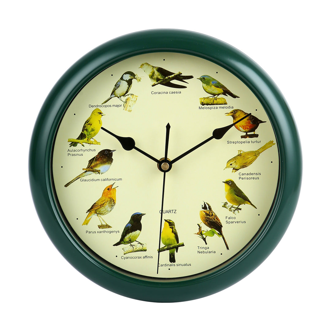 Wall clock with colorful bird design