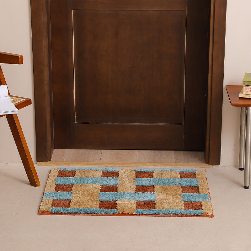 non-slip microfiber entrance mat with high pile and geometric pattern