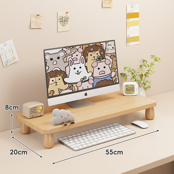 Solid Wood Low-Profile Monitor and Display Riser with Rounded Peg Legs and Keyboard Slide-Out Space