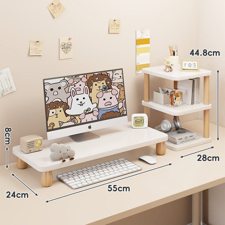 Solid Wood Low-Profile Monitor and Display Riser with Rounded Peg Legs and Keyboard Slide-Out Space
