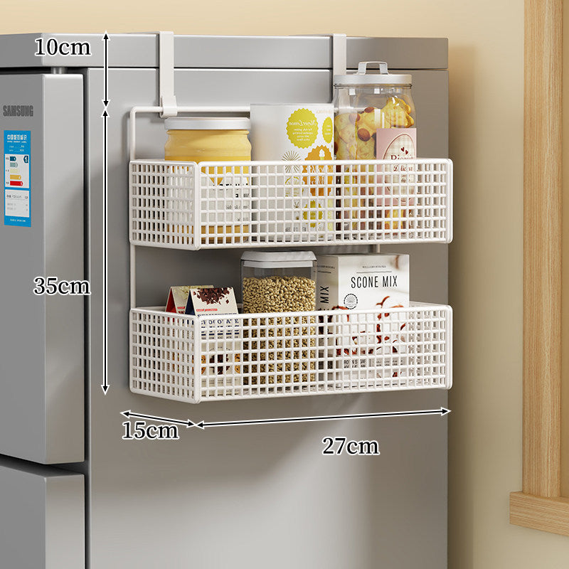 Over-Door Two Tier Metal Mesh Hanging Kitchen Storage Basket Organizer with Hooks