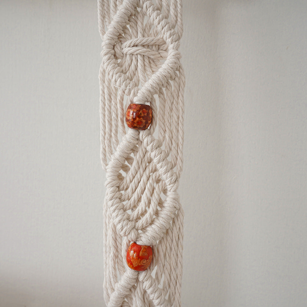 Macrame Hanging Shelf with Natural Wood Accents