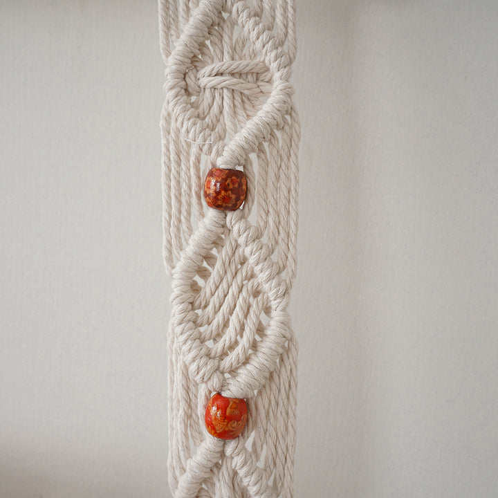 Macrame Hanging Shelf with Natural Wood Accents