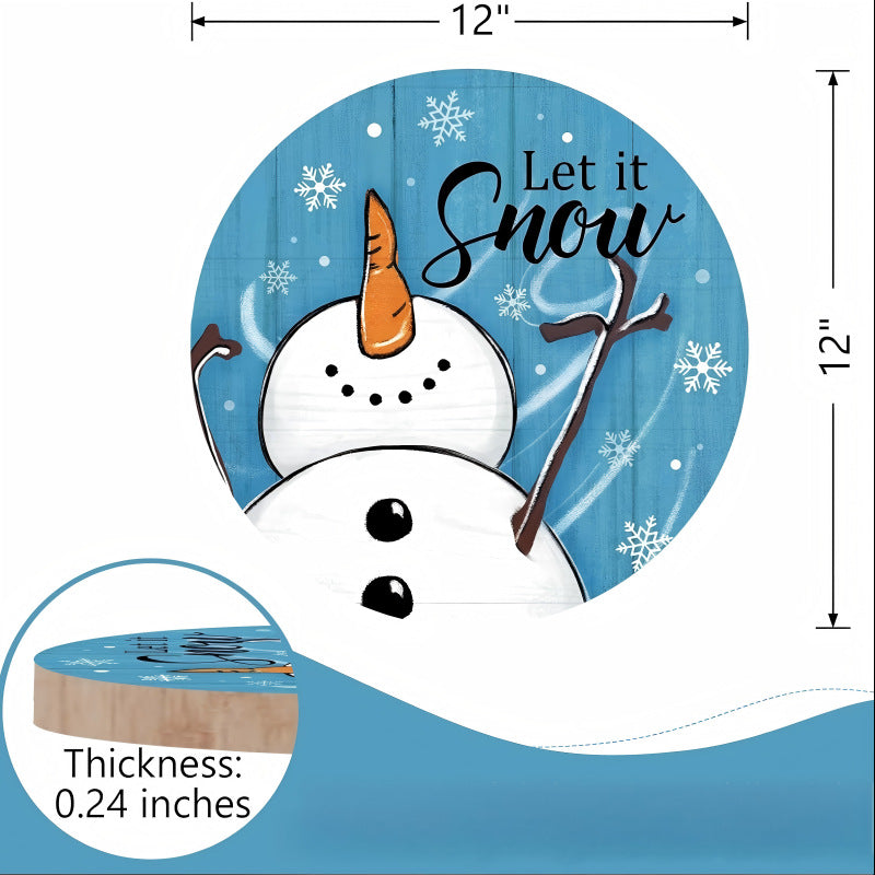 Decorative wooden sign with winter motifs