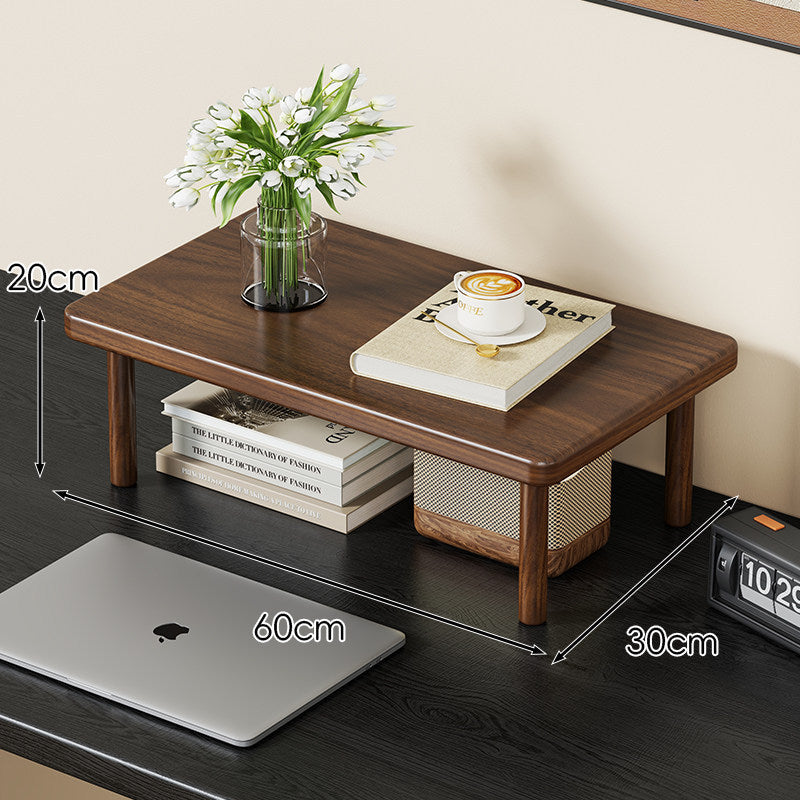 Compact Solid Wood Elevated Desk Display Stand with Under-Shelf Storage and Rounded Leg Design