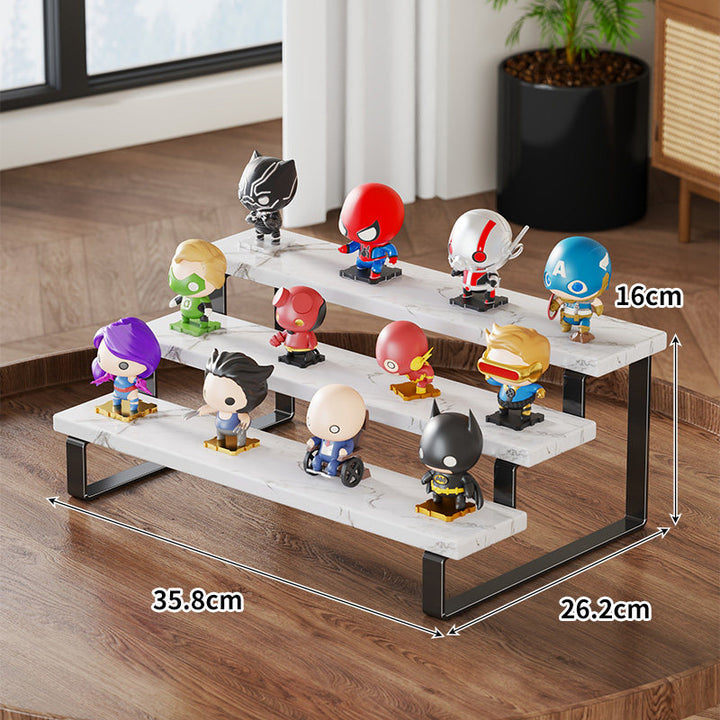 Four-Tier Wooden Collectible Figurine Display Riser with Metal Frame