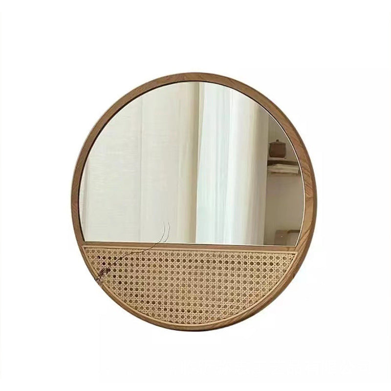 Wall mirror with wicker basket