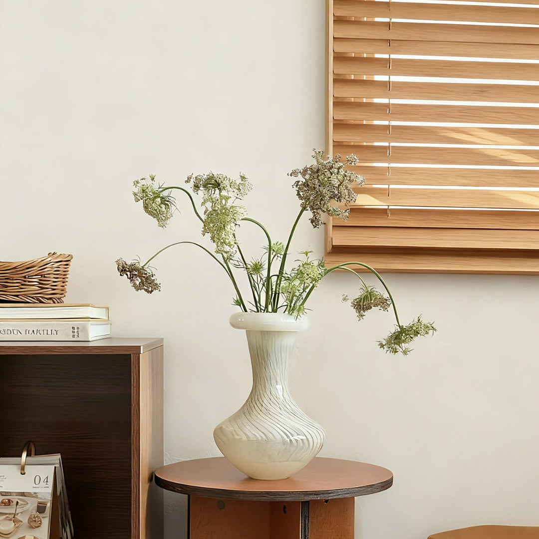 Hand-Blown Hourglass-Shaped Decorative Glass Vase with Narrow Neck