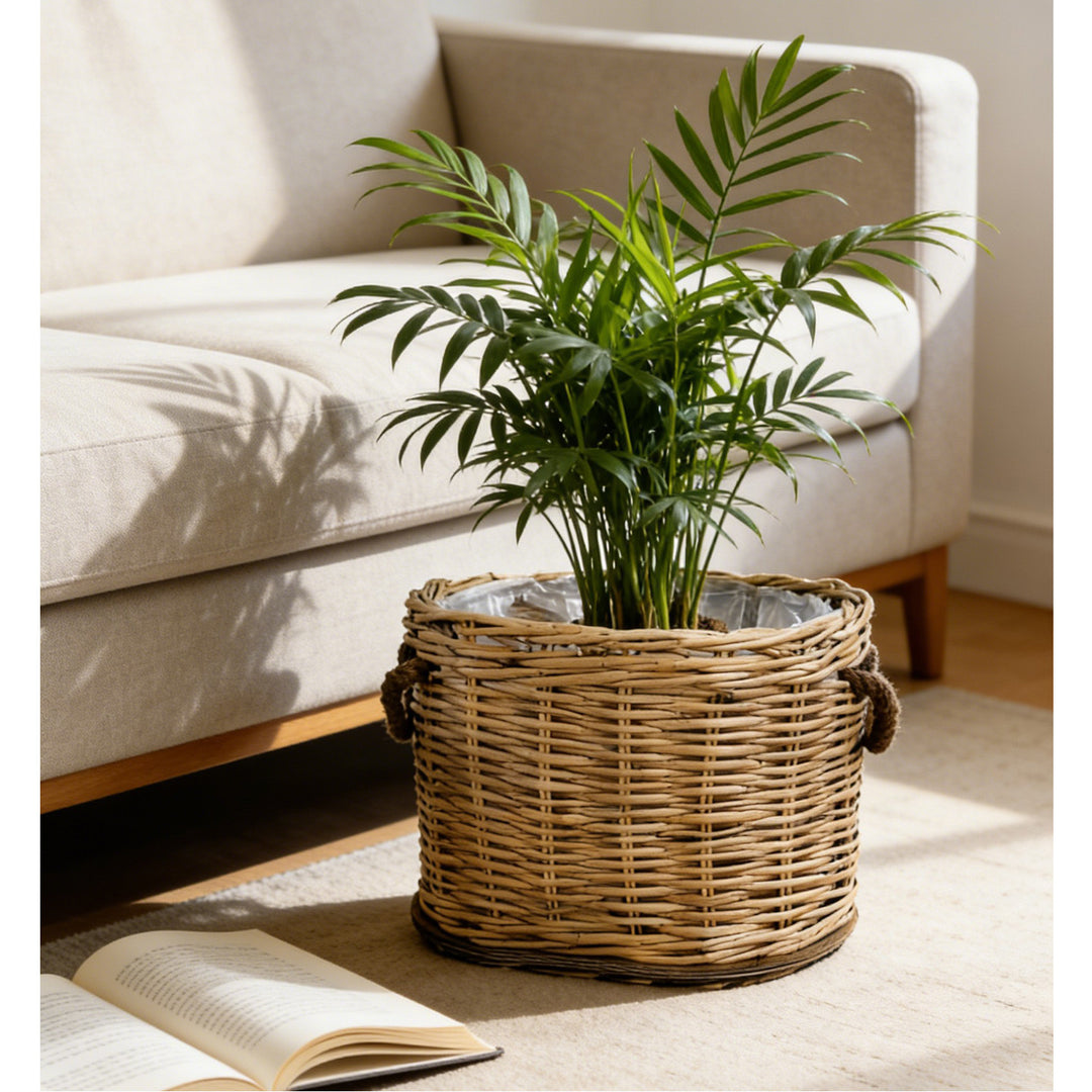Handwoven storage basket with carrying handles