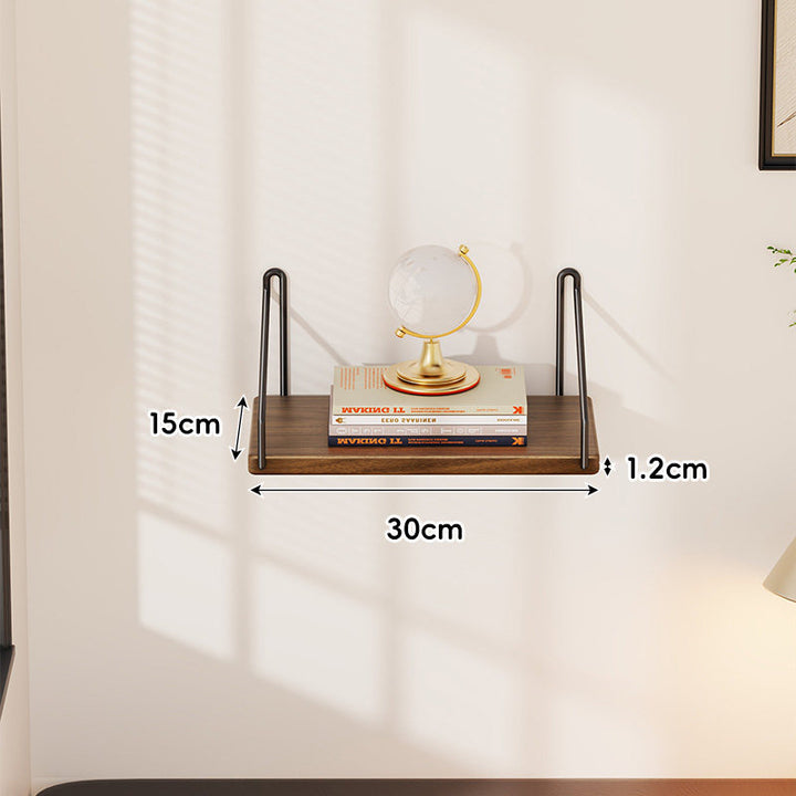 Small Wall-Mounted Floating Shelf with Minimal Metal U-Brackets and Thin Solid Wood Board